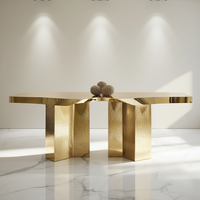 Table à thé en acier inoxydable, design contemporain, racines d'arbre dorées irrégulières, table à manger, table basse de luxe légère