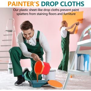 Plastico Drop Cloth 9x12 Feet 0.5MIL <b>Waterproof</b> <b>Paint</b> Protect 6 Pack - Product Image 4