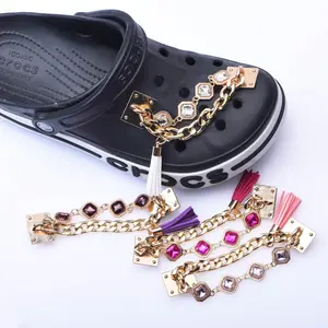 Wholesale Shoes Accessories Decoration Key Chain Cuban Metal Link Plated Sier Gold clog Chains clog Charms for clog DIY