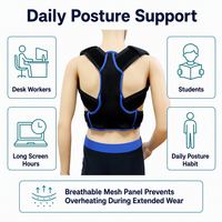 Correcteur de posture noir et bleu avec bretelles rembourrées et support dorsal en forme de Y