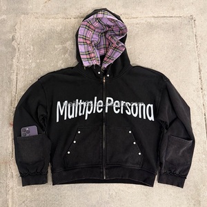 Sweat à capuche zippé surdimensionné personnalisé délavé à l'acide, pull streetwear épais pour homme, sweat à capuche rayé double couche, fabricant - Product Image 3