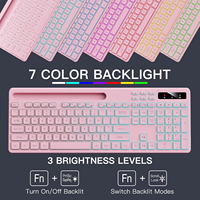 Teclado Inalámbrico OEM Silencioso de 114 Teclas con Retroiluminación RGB de 2.4G, Teclas Multimedia, Soporte para Teléfono, Batería Recargable para IOS, Windows, PC, Rosa