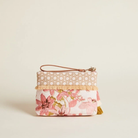 Pochette de luxe en paille tressée brodée pour rouge à lèvres et bijoux, sac de voyage portable pour soins de la peau, pochette de maquillage en coton pour femme