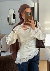 Zevity Camicetta da Donna Sexy Nera e Bianca con Orlo in Pizzo Asimmetrico in <span class=keywords><strong>Raso</strong></span> Morbido, Top Chic in Poliestere per Clubwear - Product Image 5