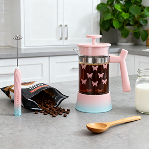 Cafetera de <span class=keywords><strong>prensa</strong></span> <span class=keywords><strong>francesa</strong></span> negra de vidrio de borosilicato de alto calor de 350ML y 12oz para té y <span class=keywords><strong>leche</strong></span> espumada - Product Image 4