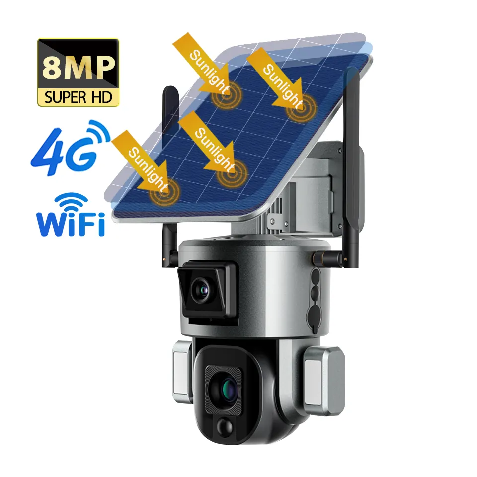 ENXUN Kartu Sim 4K 10X Zoom Kamera Pengawas Luar Ruangan Alarm Linkage Dual Lens CCTV 4G Solar PTZ Kamera