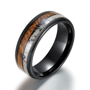 Gentdes Jewelry <span class=keywords><strong>Black</strong></span> Arrow Whisky Wood and Antler Inlay Dome <span class=keywords><strong>Black</strong></span> <span class=keywords><strong>Ceramic</strong></span> <span class=keywords><strong>Ring</strong></span> 8MM Men Wedding Bands Jewelry Men <span class=keywords><strong>Ring</strong></span> - Product Image 1