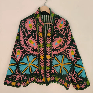 Cotton <b>Velvet</b> Suzani Embroidered <b>Jacket</b> Handmade Floral Folk Art Boho Ethnic Winter Coat For <b>Women</b> Vintage Statement Wear Gift - Product Image 1