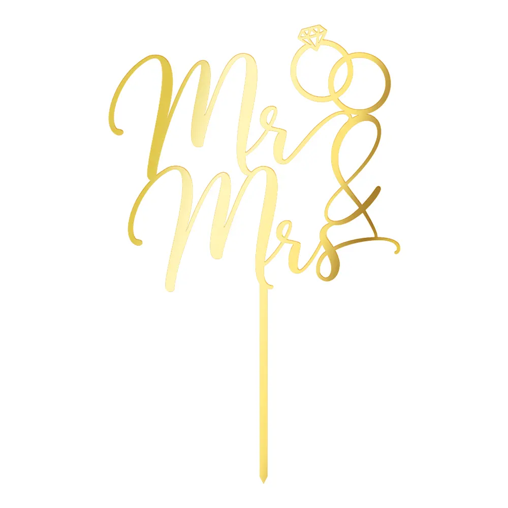 Toptan Mr & Mrs düğün pastası Topper kek dekorasyon altın akrilik düğün dekor düğün malzemeleri için