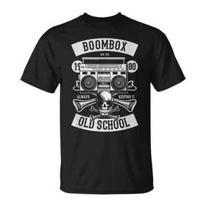 T-shirt Old School Boombox con design hip hop gangster degli anni '80, taglia unisex per adulti - Product Image 1