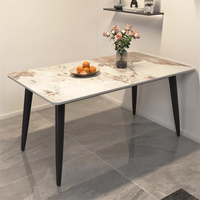 Ensemble de table à manger moderne de luxe avec motif marbré, pieds en métal noir rectangulaires, pour la maison, l'appartement, table à manger assemblée