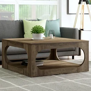 Modern Square <strong>Coffee</strong> <strong>Table</strong> with Open Shelf Storage and Cut - <strong>Out</strong> Design for Stylish Living Room Display - Product Image 1