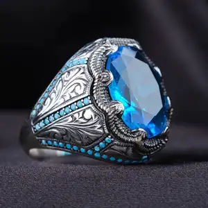 Лидер продаж, винтажные дизайнерские кольца с синими кристаллами в стиле панк, инкрустированные бриллиантами бирюзовые кольца, ювелирные изделия