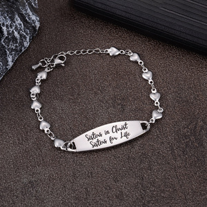 <b>Sister</b> In Christ Bracelet For Women Engraved Jewelry Gift Silver Tone Letter Design Handmade Christian Gift For <b>Sisters</b> - Product Image 2