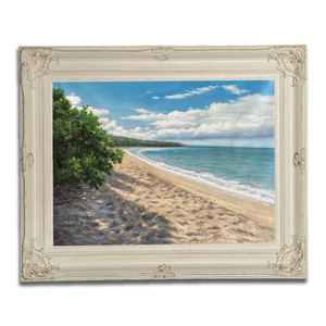 Arte Original Pintado a Mano en <span class=keywords><strong>Acuarela</strong></span> sobre Lienzo, Arte Moderno de <span class=keywords><strong>Paisaje</strong></span> Marino, Estilo de <span class=keywords><strong>Playa</strong></span> y Océano, Arte de Pared con Marco de Madera Personalizado - Product Image 1