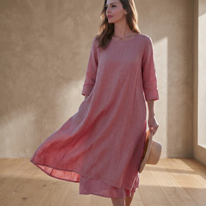 Robe décontractée vintage 100 % coton unie pour femme, coupe ample, avec poches latérales, grande taille, idéale printemps-été – Prix de gros - Product Image 2