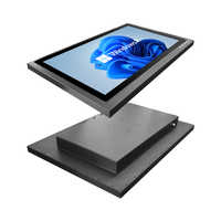 Monitor industri 27 inci, panel depan baja tahan karat hitam, tahan air sepenuhnya IP67, tombol di panel depan, 2 layar sentuh, pemasangan di dinding