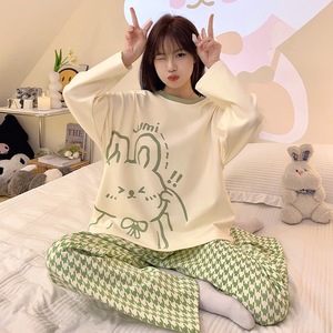 Pigiama da <span class=keywords><strong>donna</strong></span> <span class=keywords><strong>taglie</strong></span> <span class=keywords><strong>forti</strong></span> M-5XL, set 2 pezzi con stampa cartone animato, maniche lunghe e pantaloni lunghi, morbido e comodo per la casa - Product Image 2