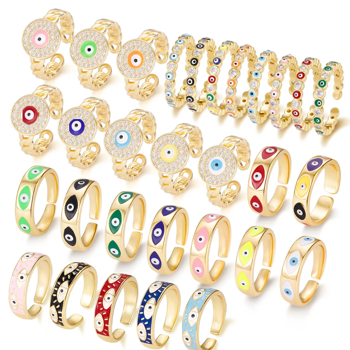 18k Gold Plated Various Styles Devil Eye Rings For Women Wholesale Trendy Open Adjustable Evil Eye Ring
