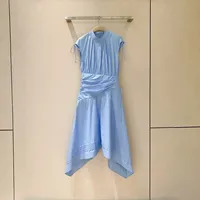Robe vintage pour femme en coton, coupe trapèze, drapée, longueur genou, unie, col montant, avec cordon de serrage, sans manches