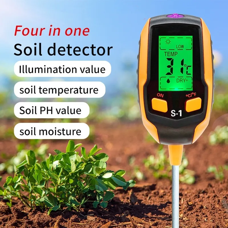 4 in1土壌水分計デジタルプラントPH日光温度土壌テスター、ガーデニング、農業用バックライトLCDディスプレイ付き
