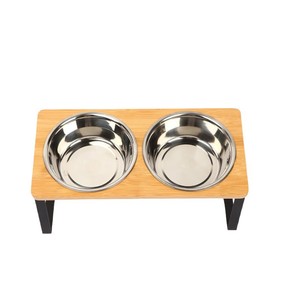 ขาตั้งชามอาหารแมวไม้สแตนเลส ชุดจานอาหารและน้ำสำหรับแมวแบบยกสูง - Product Image 5
