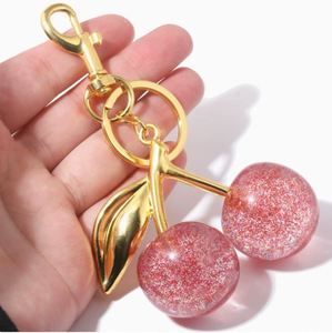 Fashion 3D Red Cherry <b>Key</b> Chain Resin Crystal Flash Cherry Keychain <b>Key</b> <b>Ring</b> Women Bag Accessories Gift - Product Image 1