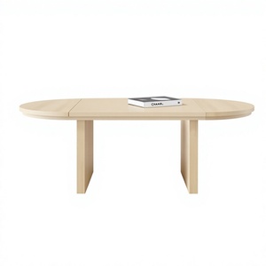 Mesa de Centro de Madera Minimalista, Moderna y Extensible, Mueble de Salón con Diseño Ovalado - Product Image 1