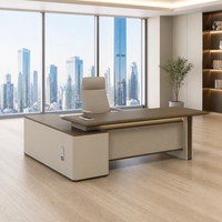 Mueble de Oficina con Gabinete Lateral para Escritorio Ejecutivo, Tablero de Partículas E1, Moldeado al Vacío, Acabado en Madera, Caja con Cerradura de Código y Espacio para Cables