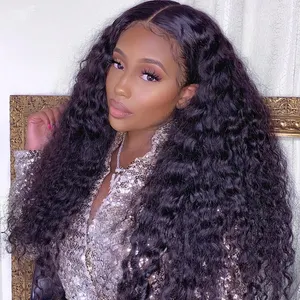 Hot selling brazilian human hair 13x4 lace front wig color 1b# Water Wave wig 250% density water curly lace wig