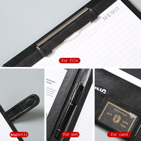 Carpeta de archivos a4 de cuero Pu multifuncional carpeta de archivos de cartera de tarjetas de identificación de documentos comerciales con clip