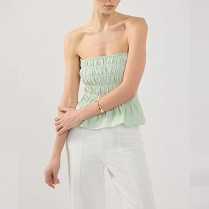 Fábrica de Ropa Personalizada para Mujer, <span class=keywords><strong>Top</strong></span> <span class=keywords><strong>Fruncido</strong></span> sin Tirantes, Color Menta, Camisas, Blusas y Tops al por Mayor - Product Image 3