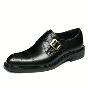 Chaussures Derby anglaises rehaussantes en cuir véritable verni brillant, motif gravé, robustes, légères, imperméables pour l'automne - Product Image 1