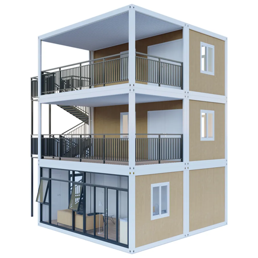 Custom Colors 20ft 40ft Three Floors Container Modular House With Stairs For Office