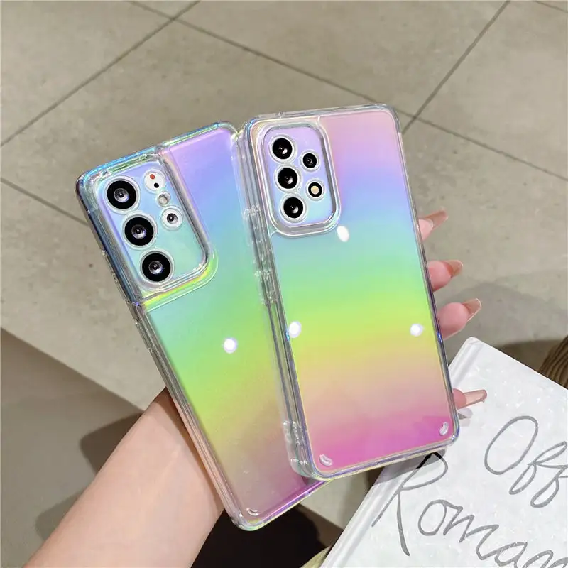 Coque de téléphone transparente de luxe dégradé Aurora Laser pour Samsung S21 S20 S23 Plus Note 20 Ultra A12 S20 FE couverture