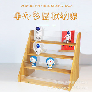 Wooden Shelf Acrylic Display Rack 3 Tier Desktop Card Organizer Natural Wood Color Lightweight <b>Storage</b> Rack - Product Image 3