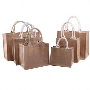 Bolsa de Compras de Lino y Yute Ecológica con Logotipo Personalizado, Bolsa de Mano de Yute con Costuras de Color, Bolsa de Mano de Yute en Blanco para Publicidad - Product Image 2