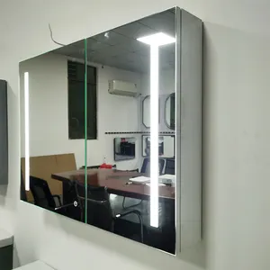 Fullkenlight inteligente led espelho medicina armário pendurado armazenamento alumínio banheiro armário com espelho