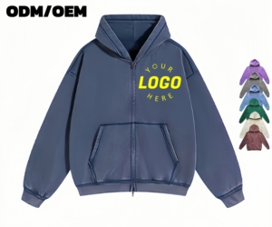 Hoodie Vintage <span class=keywords><strong>2026</strong></span> Heavyweight 450GSM, Hoodie Pria Double Head Zip Up Streetwear, Pullover Oversized Distressed, Sweatshirt Berkerudung - Product Image 4
