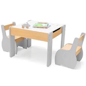 طاولة وكرسي للأطفال بتصميم جديد 3 في 1 طاولة خشبية متعددة الوظائف طاولة رسم للأطفال في سن الحبو