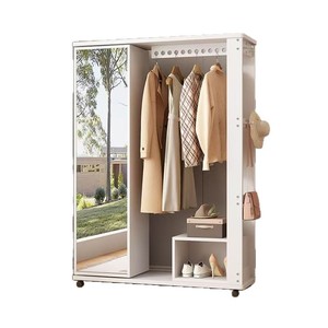 Perchero de madera maciza con espejo de cuerpo entero, estante multifuncional con cajón y espacio para colgar, ideal para dormitorio. - Product Image 5