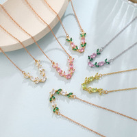 Nouveauté : Collier délicat en forme de V avec feuille, pendentif en zircon cubique coloré pour femme, bijoux tendance