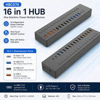 16 in 1 USB Hub 3.0, Data 5Gbps, Pengisian Daya Apple, 16 Sakelar Independen, ABS, GL3510+GL850S, HBC076