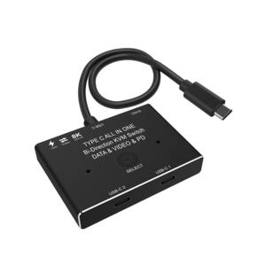 JustLink 2 vías 8K <span class=keywords><strong>USB</strong></span> <span class=keywords><strong>C</strong></span> <span class=keywords><strong>KVM</strong></span> Switch 4K 120Hz PD 100W 10Gbps Transferencia de datos 8K 30Hz <span class=keywords><strong>USB</strong></span> 3,1 Tipo <span class=keywords><strong>C</strong></span> Cable divisor Aleación de aluminio - Product Image 1