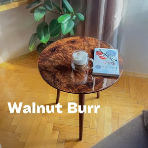 Tables basses gigognes rondes en noyer burl, fabriquées à la main, style Mid-Century Modern, placage de noyer naturel / placage d'orme burl - Product Image 5
