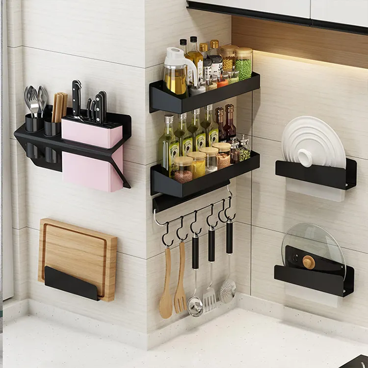 Creative Diy Kitchen Tableware Storage Organizer Dismountable Free Punching Wall Storage Rack