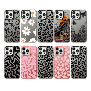 Dessin animé papillon imprimé léopard TPU PC dur antichoc étui de téléphone portable pour <span class=keywords><strong>iPhone</strong></span> 17 Pro Max air ligne noire dentelle argent - Product Image 6