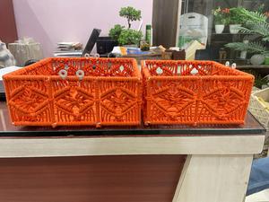 Orange Cotton Rectangle Woven Macrame Storage Basket Eco-Friendly Space Saving <b>Desktop</b> Organizer Bin Decorative <b>Shelf</b> Container - Product Image 1