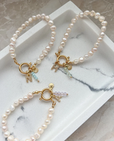 Bracelet à breloques en acier inoxydable avec perles d'eau douce et fermoir à ressort, breloques personnalisables DIY pour femmes
