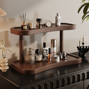 <b>Desktop</b> Cosmetic Storage Rack 2 Tier Solid Wood Makeup Organizer For Skincare Jewelry And Perfume Display - Product Image 3